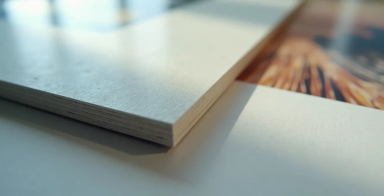 Close-up view of archival framing materials showing texture and quality