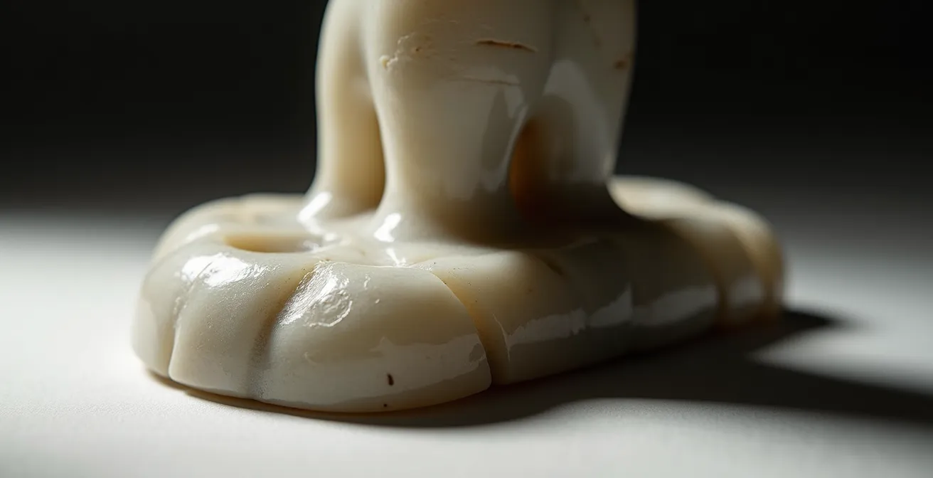 Detail of authentic Inuit carving base showing signature and texture