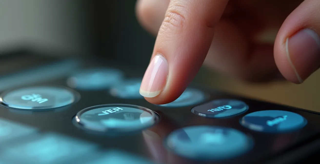 Close-up of hands hovering over a payment terminal showing a tipping screen, symbolizing the decision-making moment.