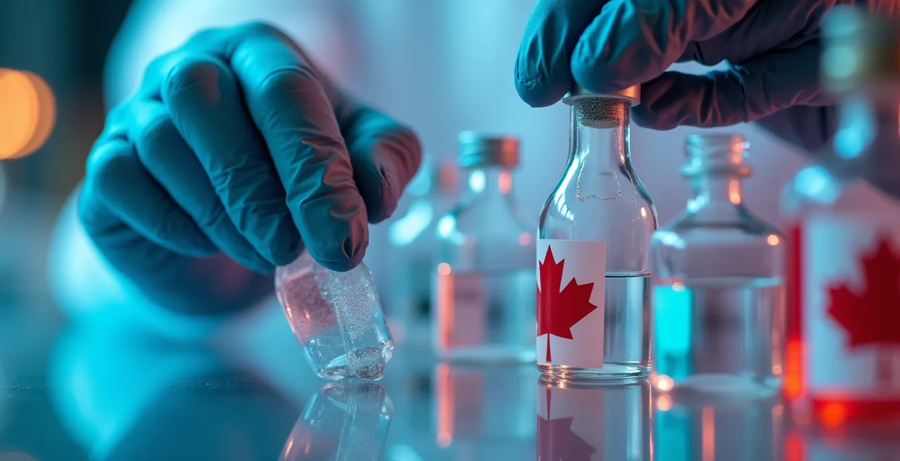 Extreme close-up of cellular therapy preparation in Canadian medical laboratory