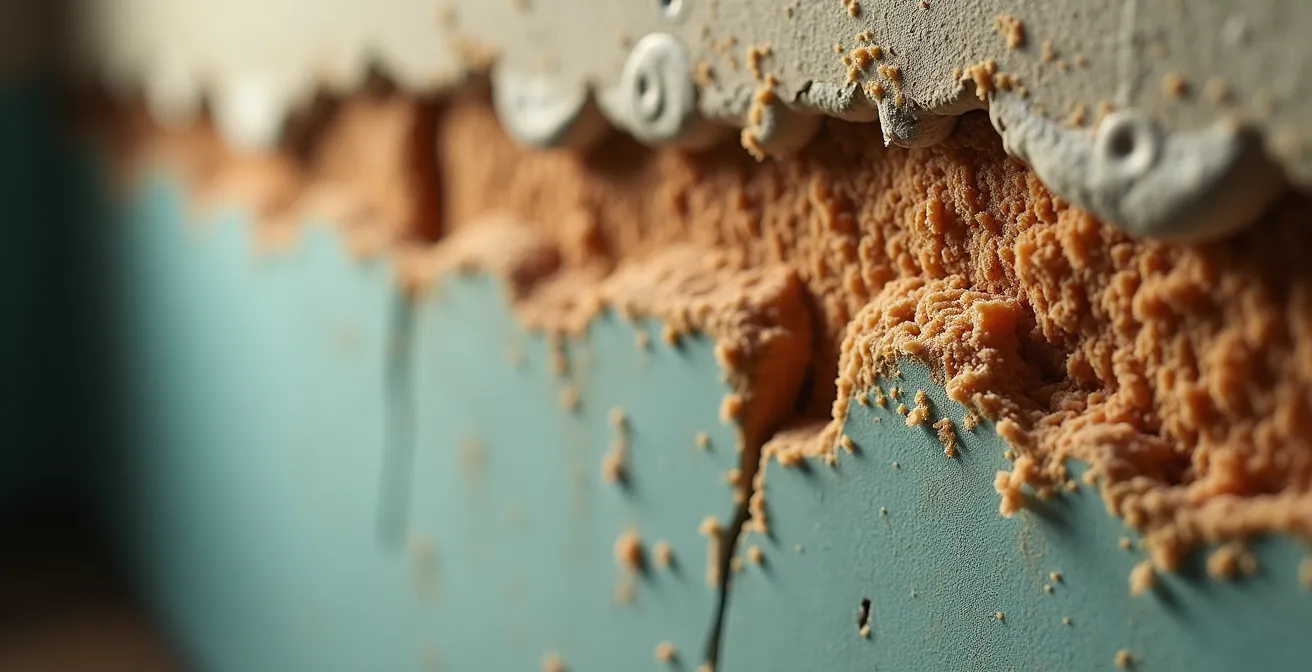 Cross-section diagram showing hidden asbestos locations in mid-century Canadian home construction