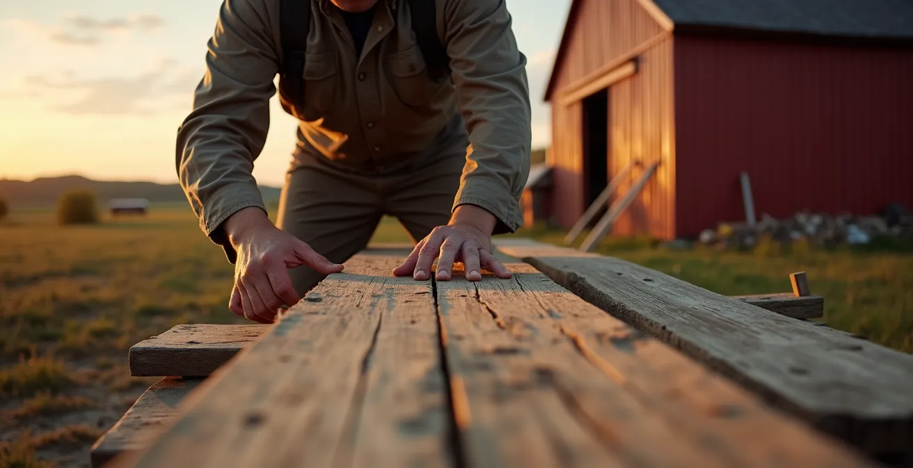 Old Ontario barn with weathered wood siding in rural countryside setting