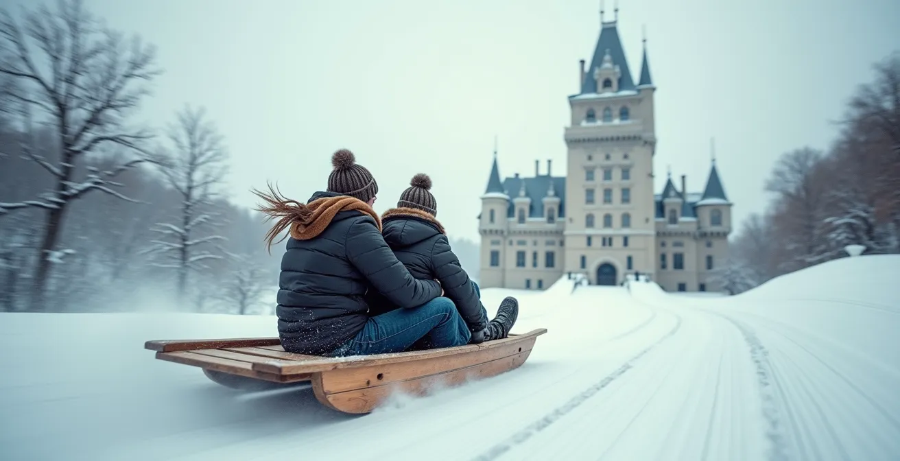 Historic toboggan slide on Dufferin Terrace with Château Frontenac in background
