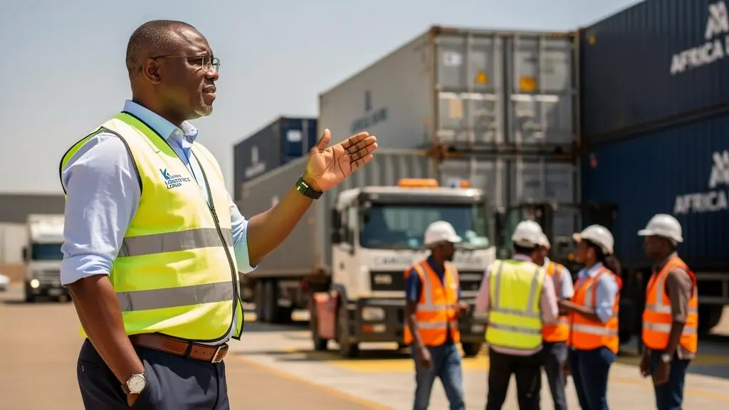 African executive leader supervising logistics operations at a modern industrial facility in Kenya